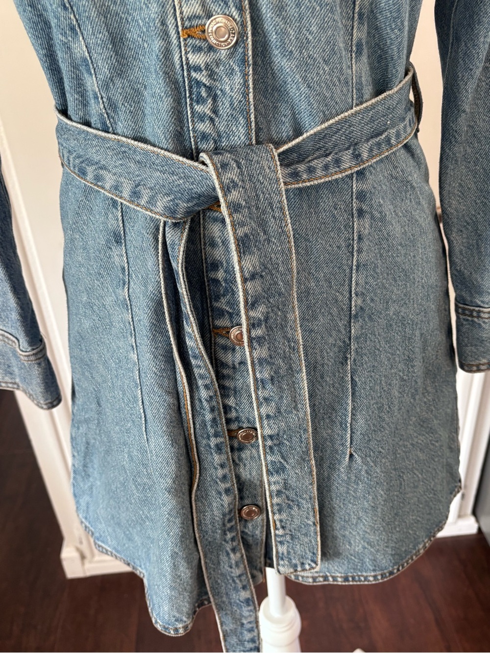 Zara Light Blue Denim Shirt Dress with Logo Tag sz S - Picture 8 of 13
